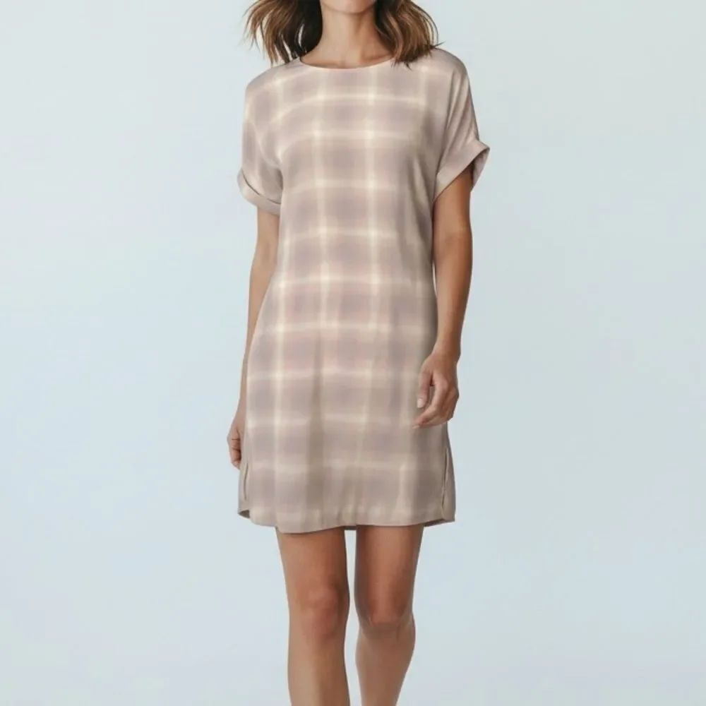 All Saints Sonny Check Short Sleeve Front Tie Shift Light Pink Dress Size US 2